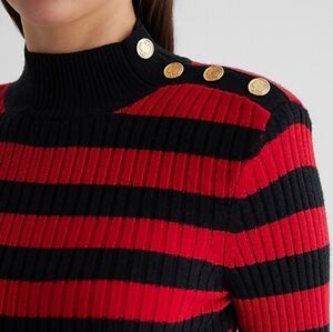 Express Black Red Striped Sweater Padded Shoulder Gold Button Size Small New